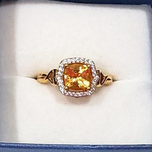 Brazilian Citrine Halo ring w/lab created White Sapphire accents in 14K YG/925